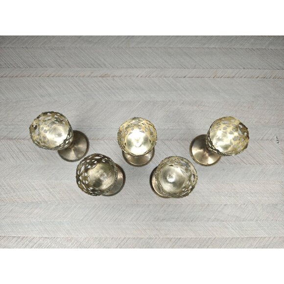 Vintage Shot Cordial Glass Holders Ornate Filigree Metal Stem Japan Made - Picture 3 of 7